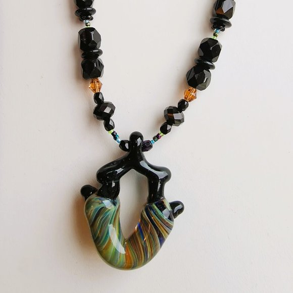 One of Kind Necklace with One of Kind Lampwould Center Bead - Picture 2 of 2